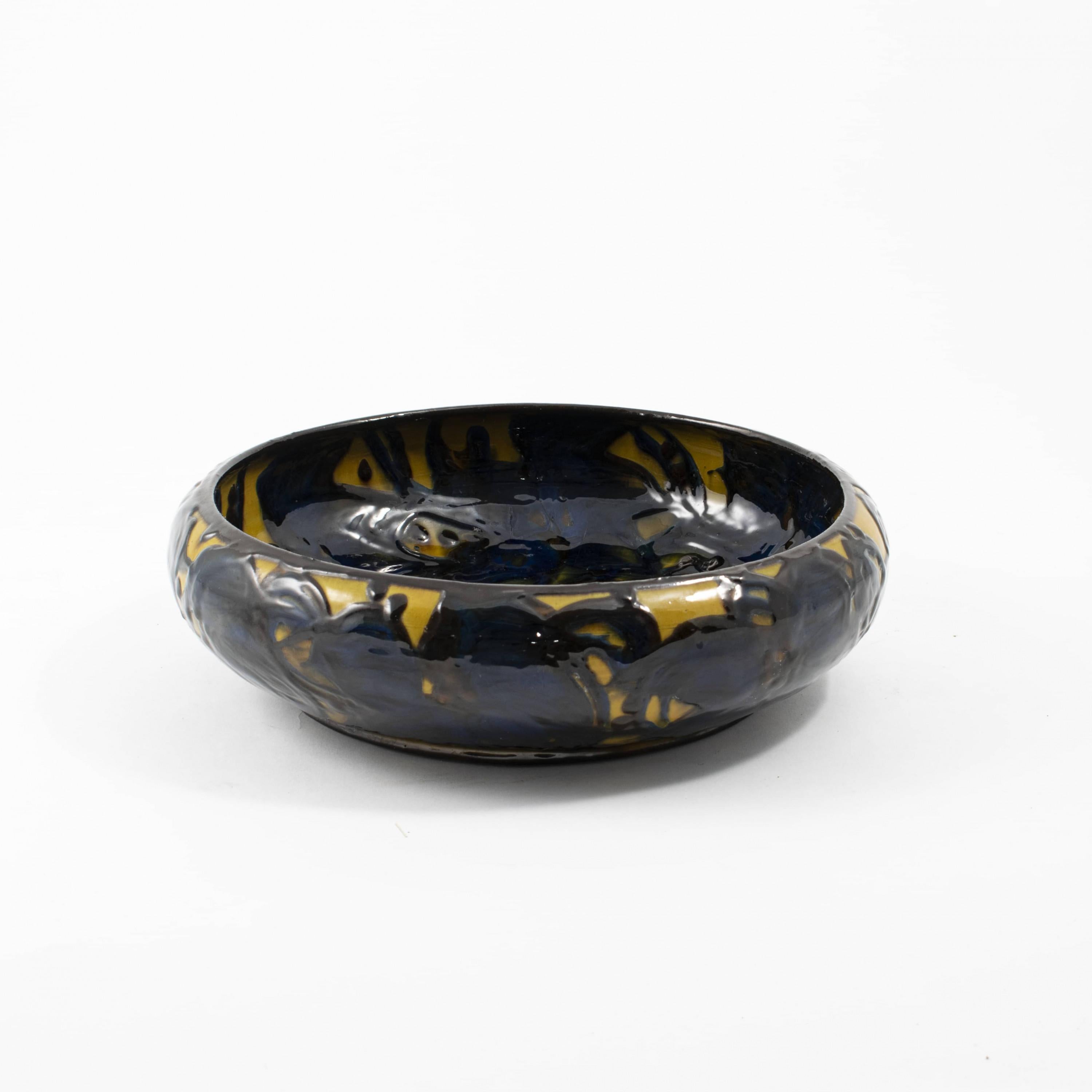 Danish Kähler Ceramic Dish, Polychrome Decorated Glaze For Sale