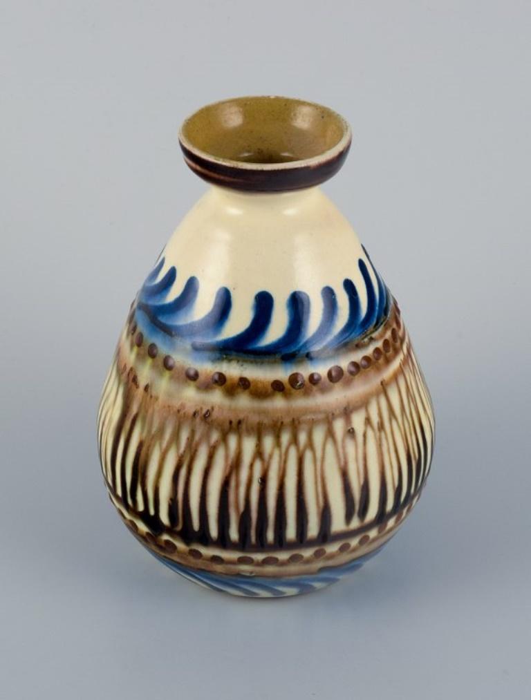 Danish Kähler ceramic vase in cow horn decoration. 1930/40s.  For Sale