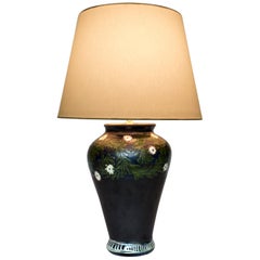 Kähler, Danish Dark Blue Glazed Jugend Ceramic Vase, Now a Lamp