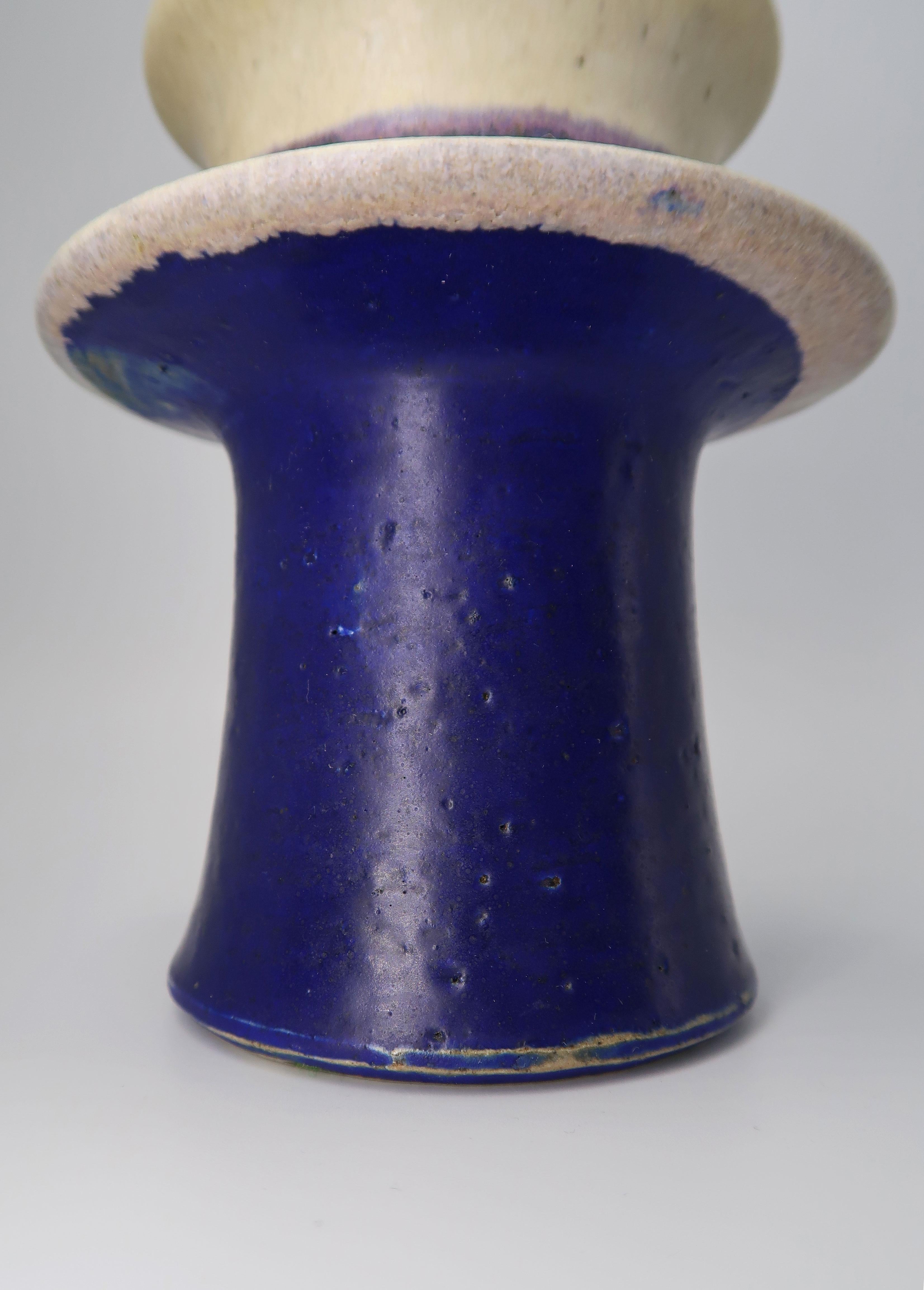 Danish Modern Blue, Lilac Tiered Ceramic Vase, Kähler, 1960s In Good Condition For Sale In Copenhagen, DK