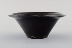 Kähler, Denmark, Bowl in Black Glazed Ceramics with Blue and White Waves