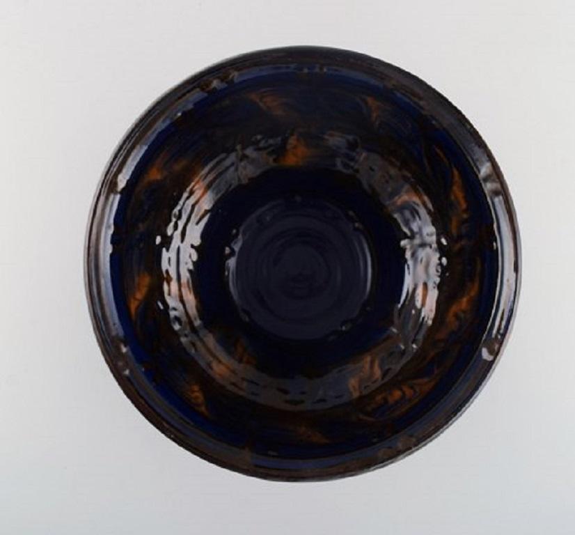 Danish Kähler, Denmark, Bowl in Glazed Stoneware, Orange Foliage on Blue Background For Sale