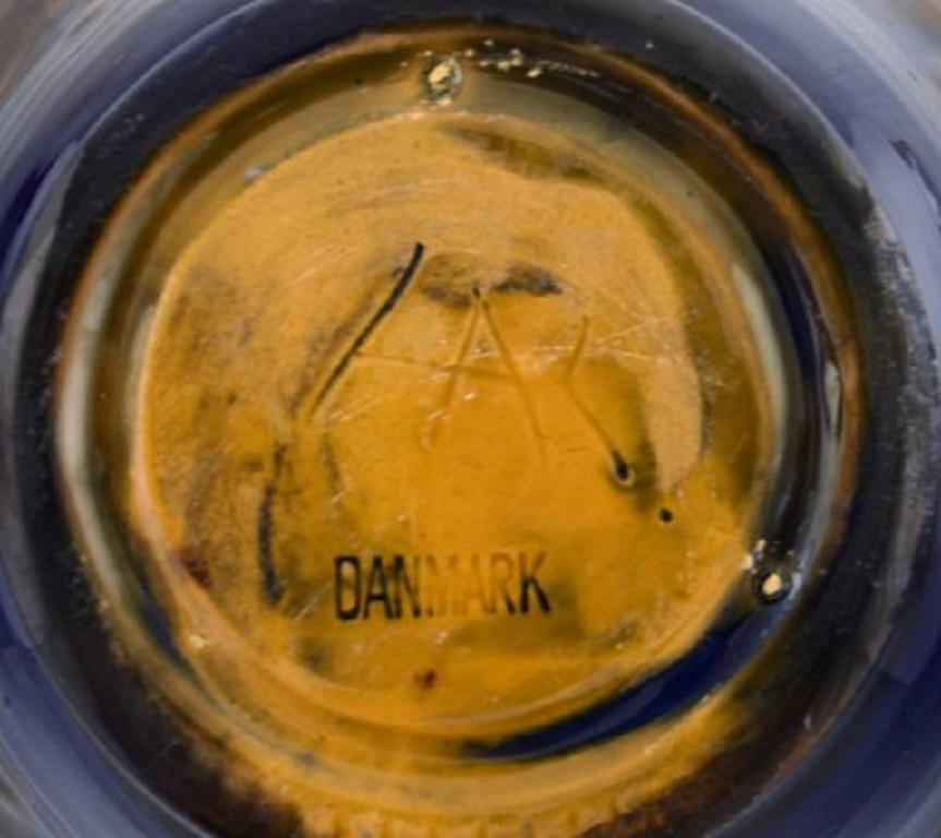 Grès Bol Khler, Danemark, en grès émaillé, feuillage orange sur fond bleu en vente