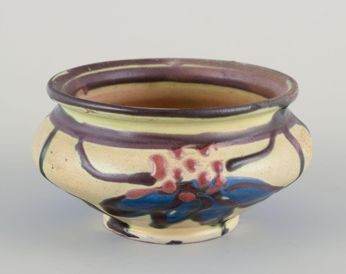 Danish Kähler, Denmark. Ceramic bonbonniere decorated with flowers. Ca. 1930 For Sale