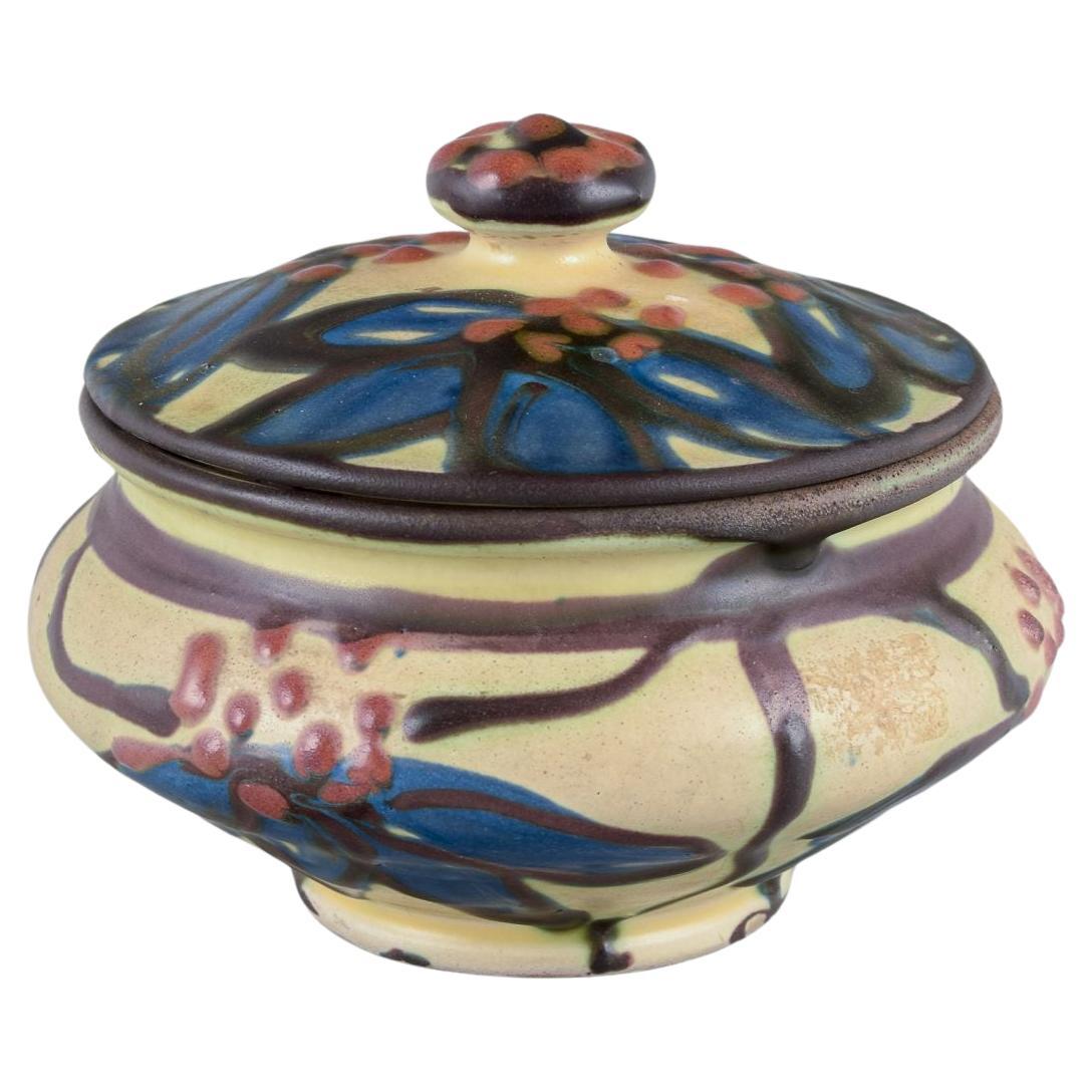 Kähler, Denmark. Ceramic bonbonniere decorated with flowers. Ca. 1930 For Sale