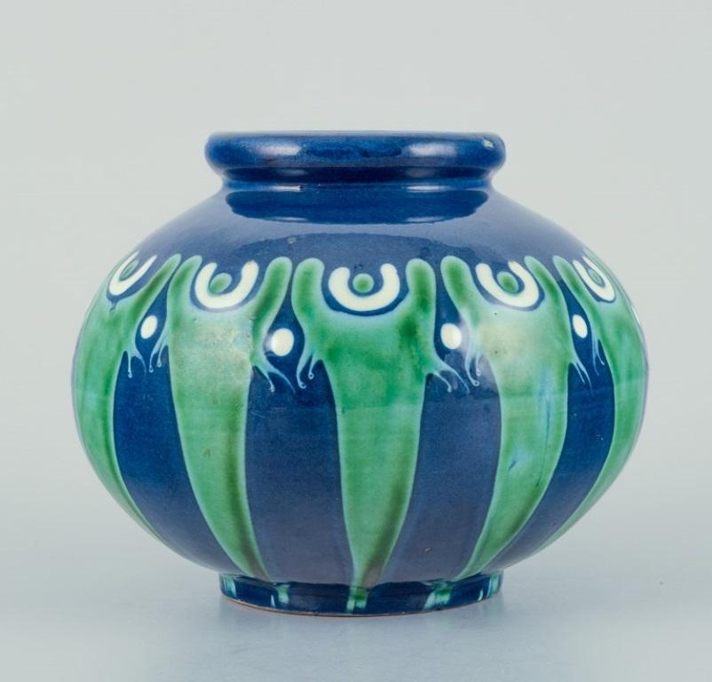 Danish Kähler, Denmark. Ceramic vase in blue and green tones. 1930s For Sale