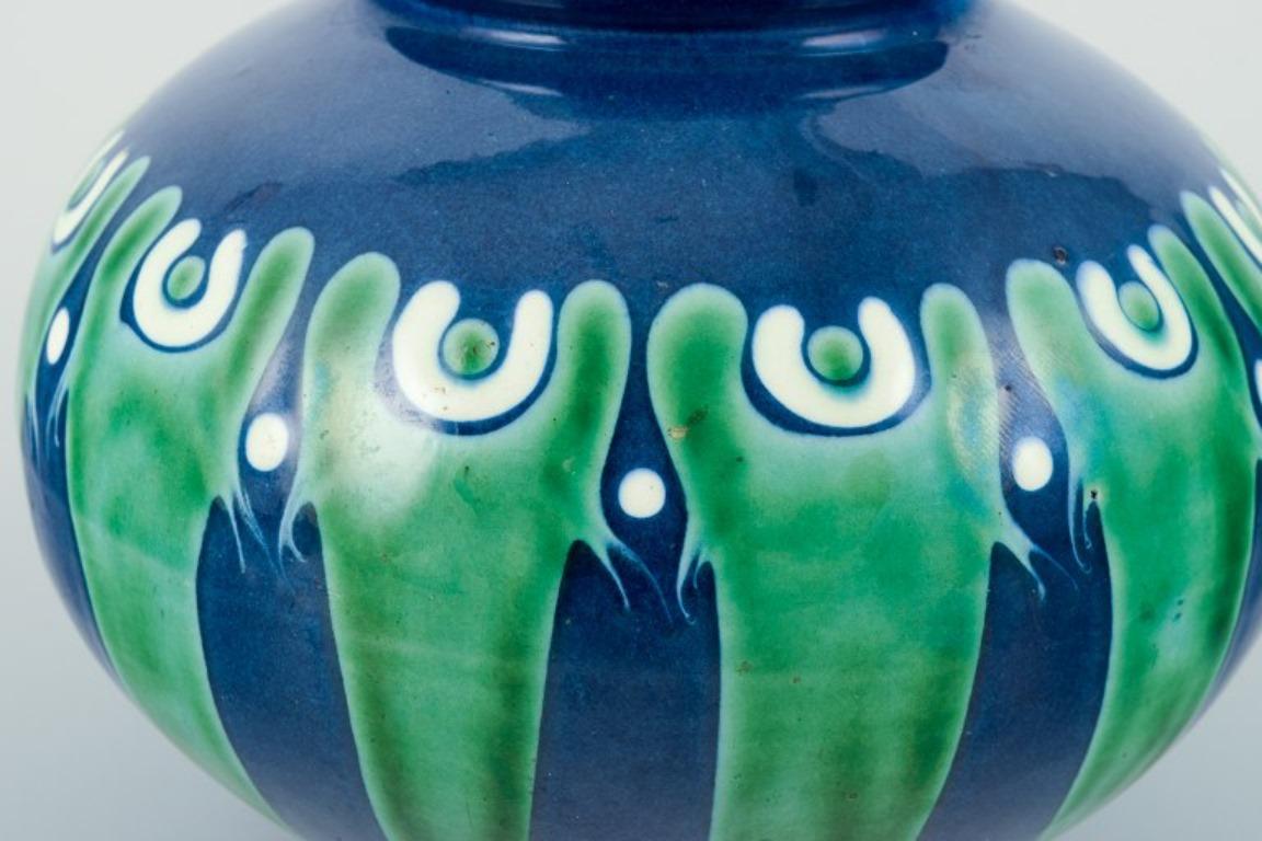Glazed Kähler, Denmark. Ceramic vase in blue and green tones. 1930s For Sale