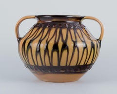 Kähler, Denmark. Ceramic vase with two handles. Cow horn technique.