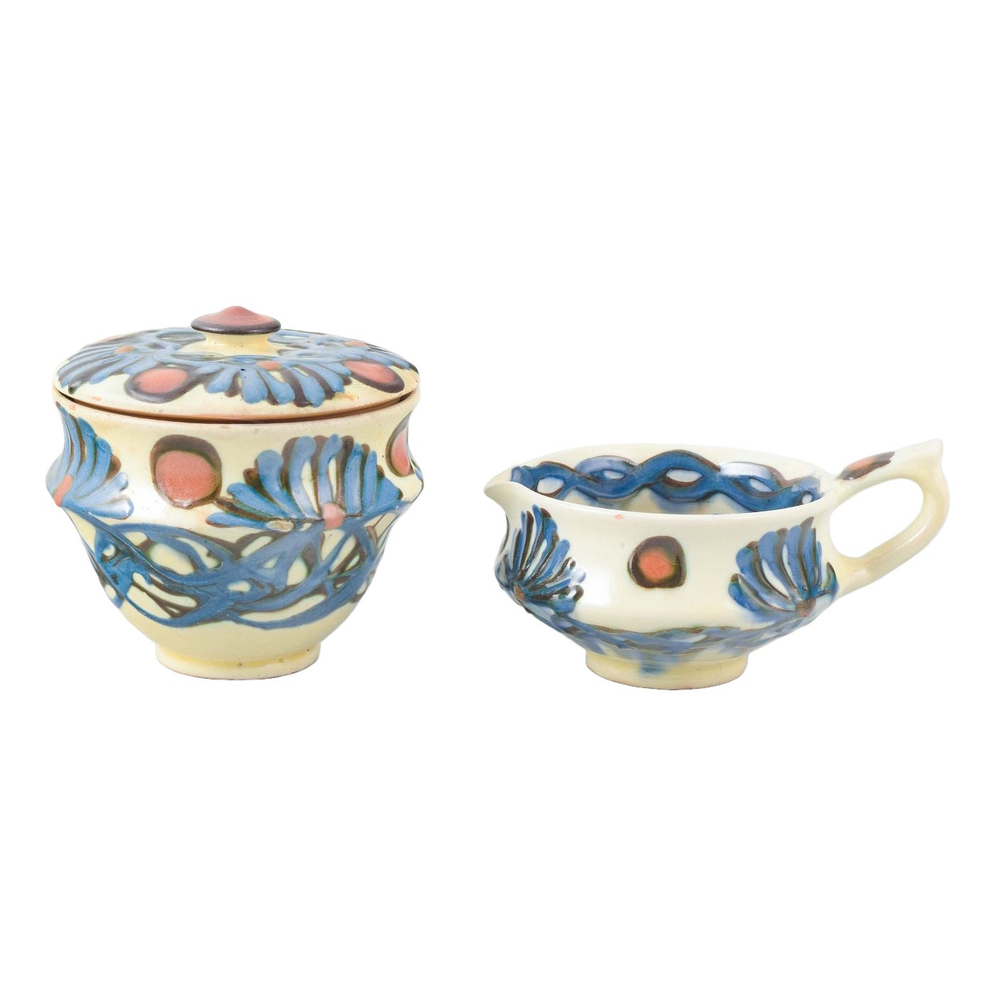 Kähler, Denmark. Creamer and sugar bowl. Folk style. 1930s/40s
