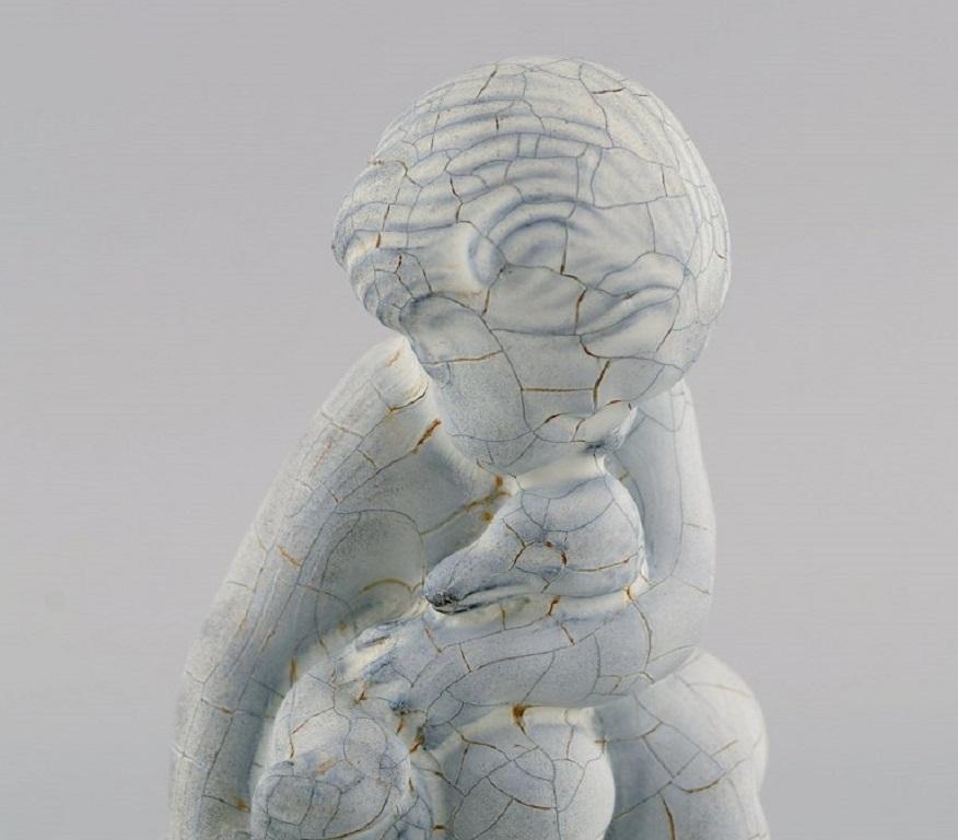 Art Deco Kähler, Denmark, Figure in Glazed Stoneware, Leda and the Swan For Sale