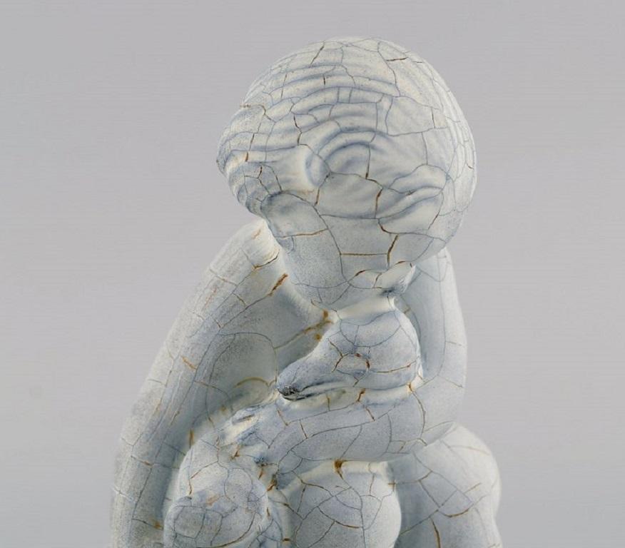 Art Déco Kähler, Danimarca, Figura in gres smaltato, Leda e il cigno in vendita