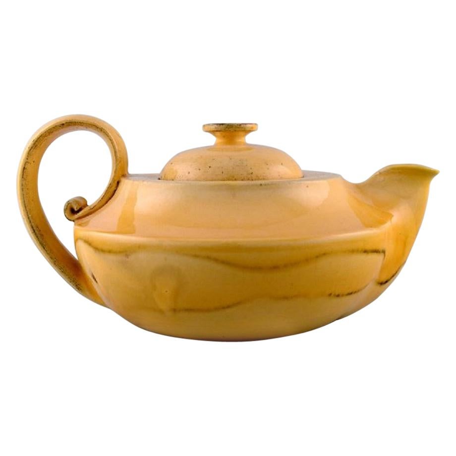 Kähler Denmark Glazed Ceramic Teapot Beautiful Uranium Yellow Glaze, 1930s-1940s