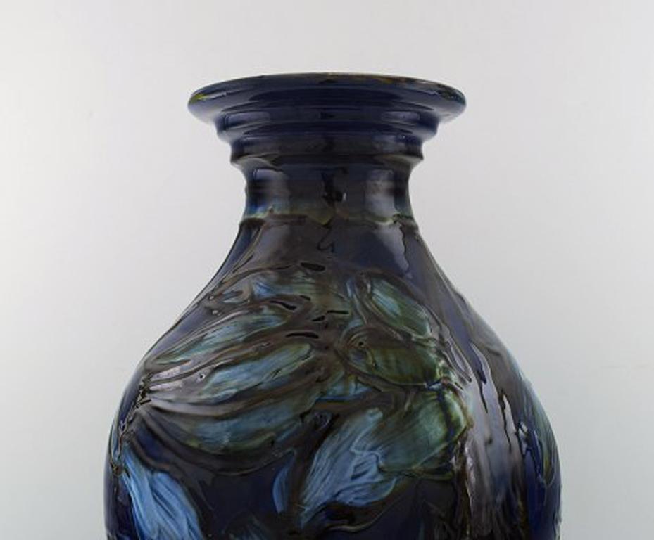 Danish Kähler, Denmark, Glazed Stoneware Floor Vase Decorated with Flowers