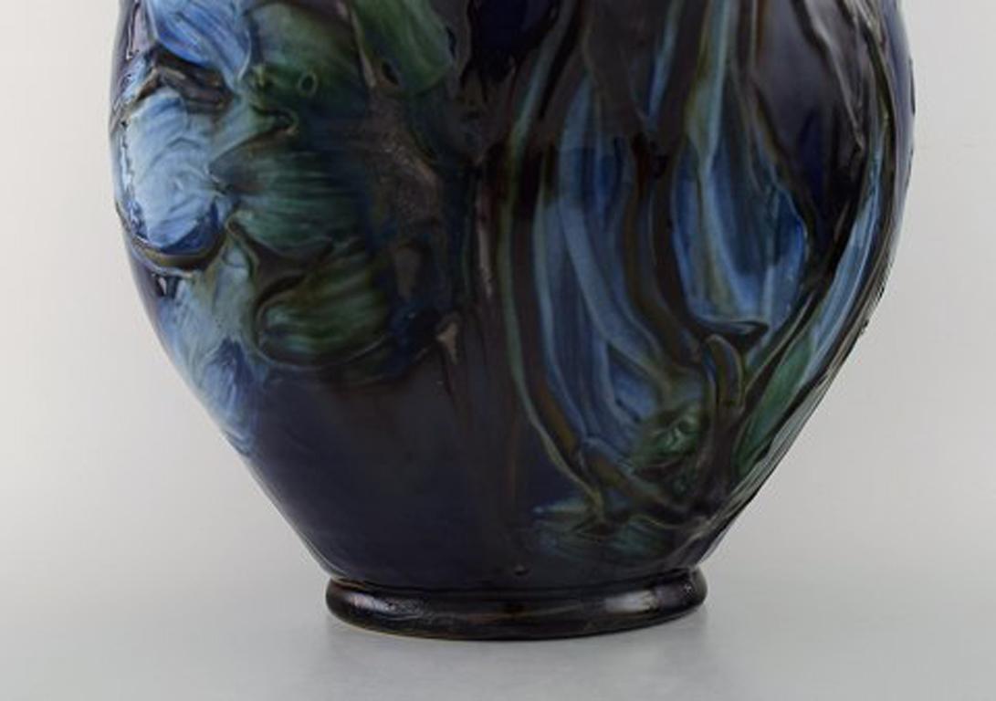 Kähler, Denmark, Glazed Stoneware Floor Vase Decorated with Flowers In Excellent Condition In Copenhagen, DK
