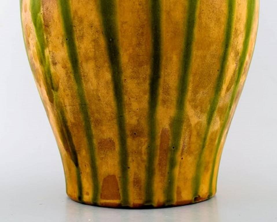 Art Deco Kähler, Denmark, Glazed Stoneware Vase, 1920 S. Green and Yellow Glaze