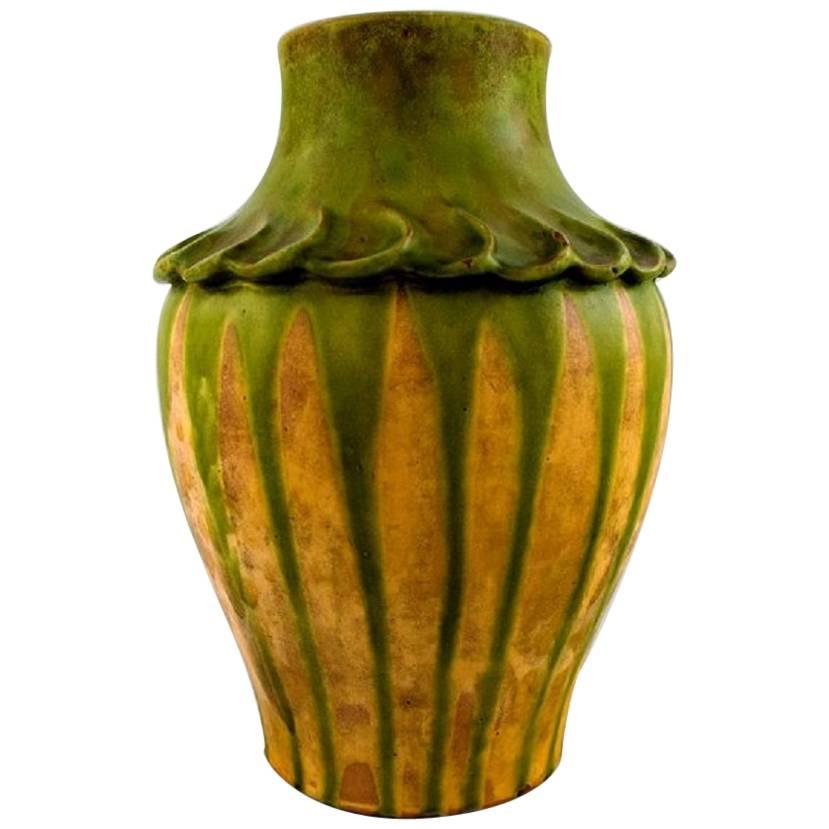 Kähler, Denmark, Glazed Stoneware Vase, 1920 S. Green and Yellow Glaze
