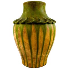 Kähler, Denmark, Glazed Stoneware Vase, 1920 S. Green and Yellow Glaze