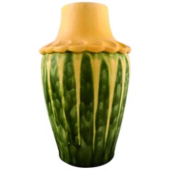 Kähler, Denmark, Glazed Stoneware Vase, 1920s, Green and Yellow Glaze
