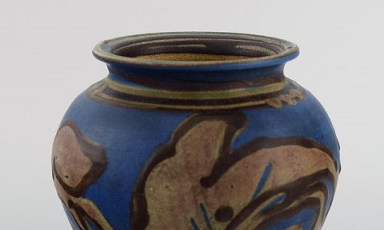 Hand-Painted Kähler, Denmark, Glazed Stoneware Vase in Modern Design, 1930s-1940s