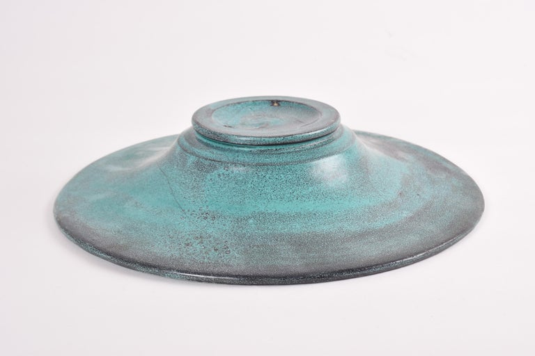 Kähler Denmark Large Ceramic Bowl Green Black Glaze by Svend Hammershøi, 1930s For Sale 2