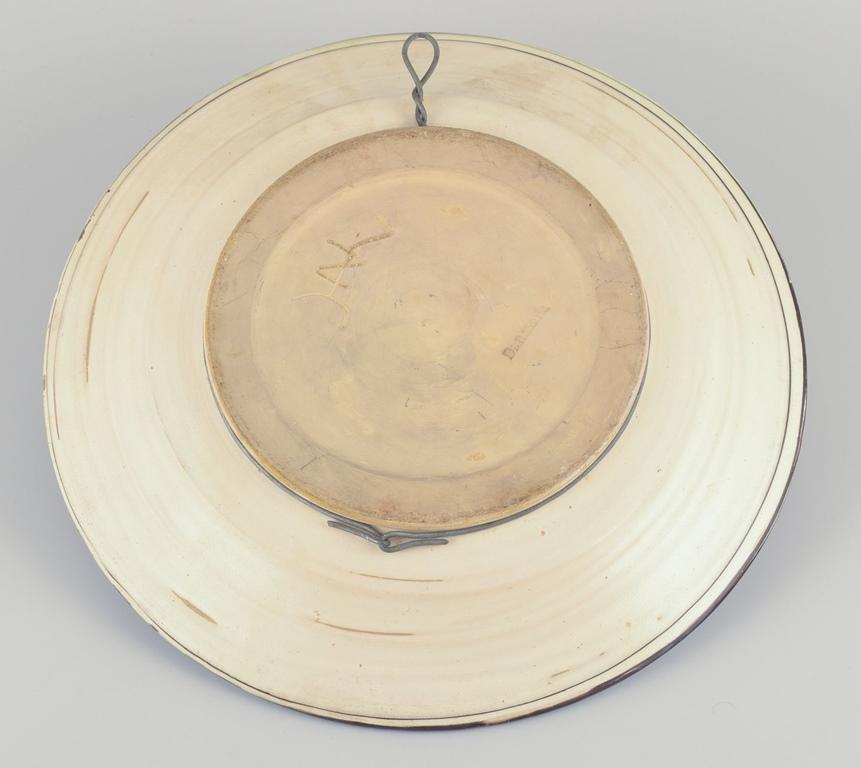 Mid-20th Century Kähler, Denmark. Large ceramic dish with motif of a dancing woman. For Sale