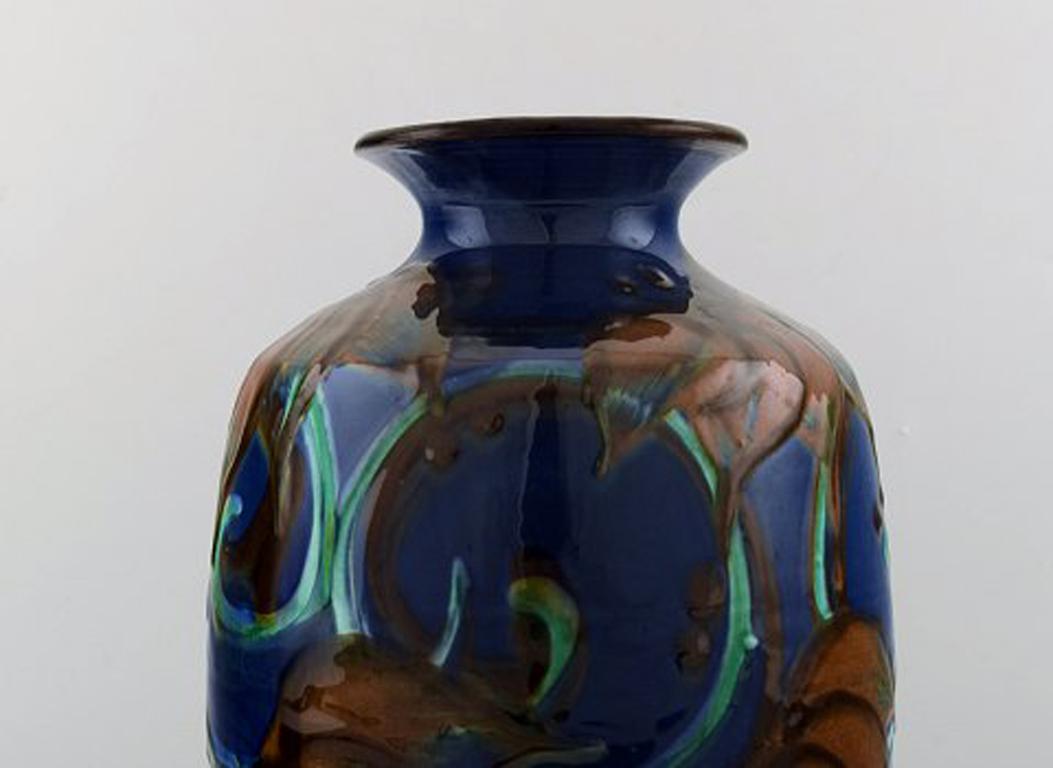 Scandinavian Modern Kähler, Denmark, Large Glazed Stoneware Vase in Modern Design, 1930s-1940s For Sale