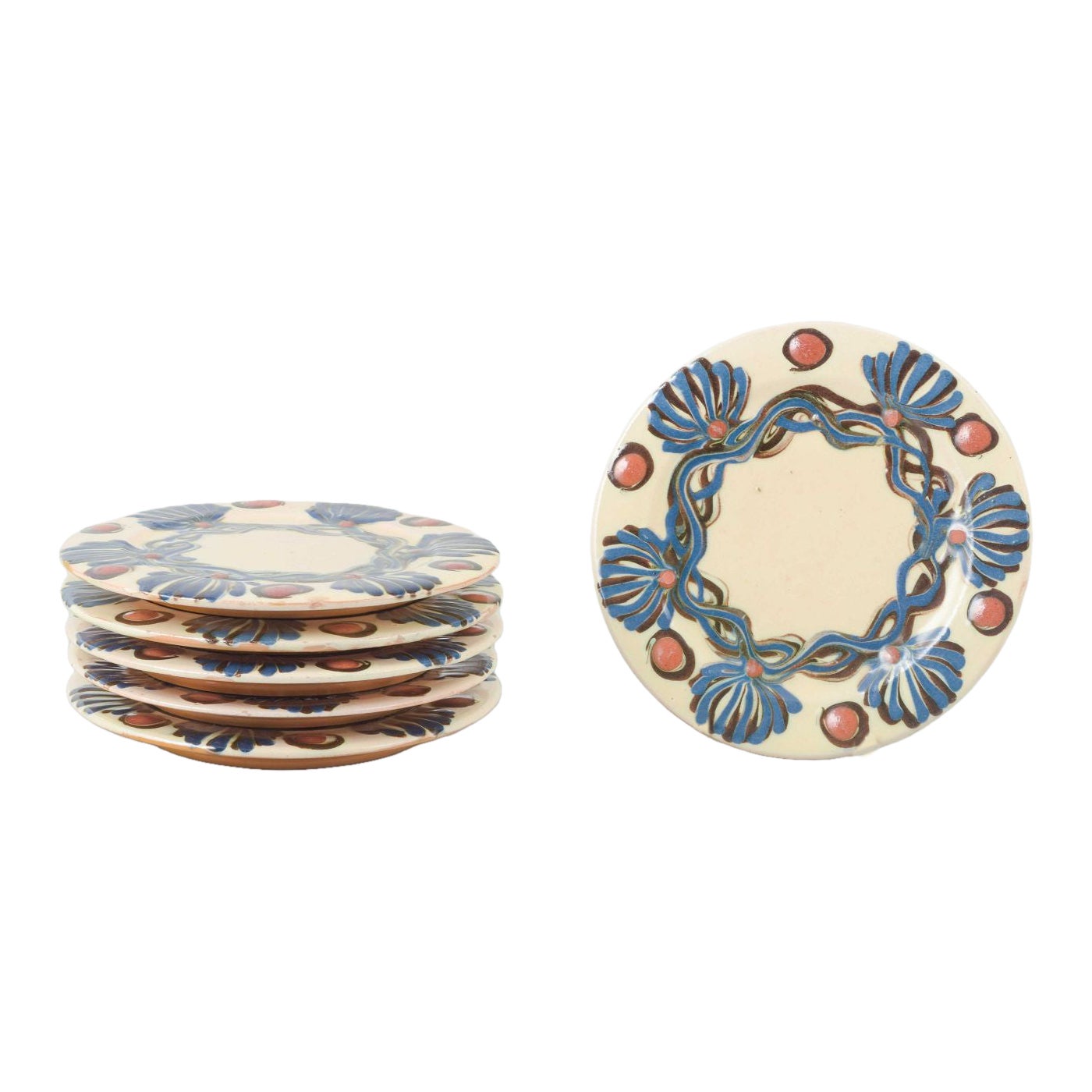 Kähler, Denmark. Set of six small plates. Folk style. 1930s/40s