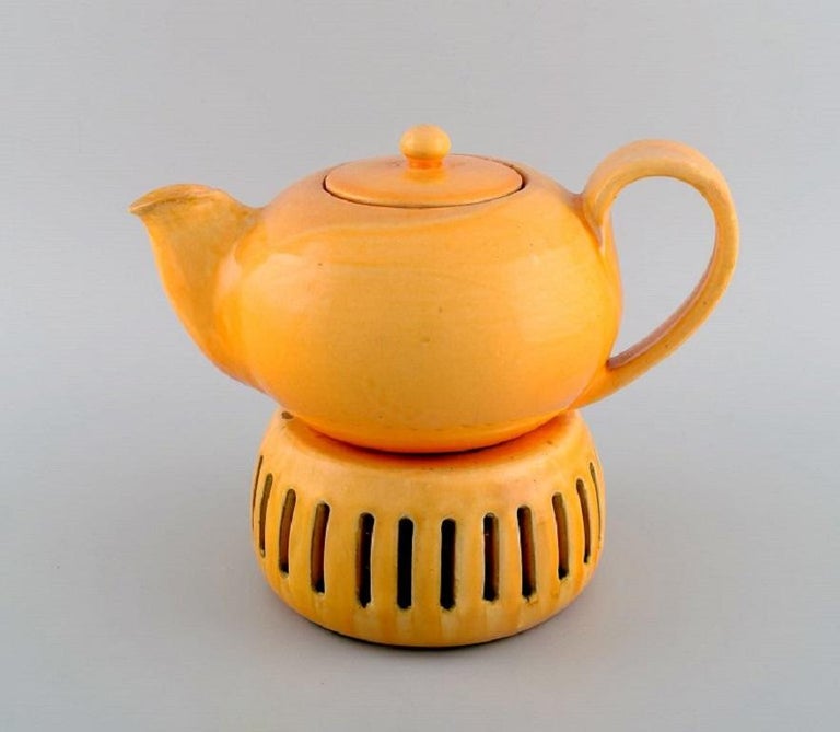 Kähler, Denmark, Teapot with Heater for Tealights in Glazed Stoneware, 1930s/40s For Sale at 1stDibs