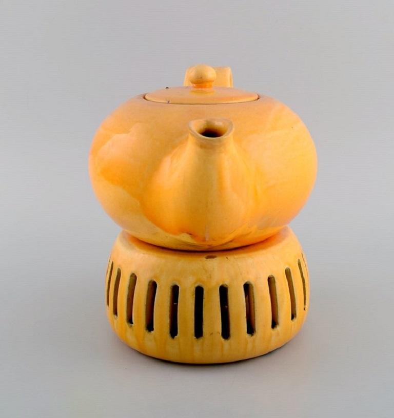 Kähler, Denmark, Teapot with Heater for Tealights in Glazed Stoneware, 1930s/40s For Sale at 1stDibs