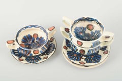 Kähler, Denmark. Three ceramic bouillon cups with matching saucers. 1930s/40s