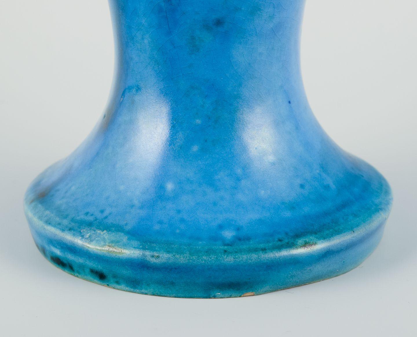 Danish Kähler, Denmark. Trumpet-shaped ceramic vase, turquoise glaze. For Sale