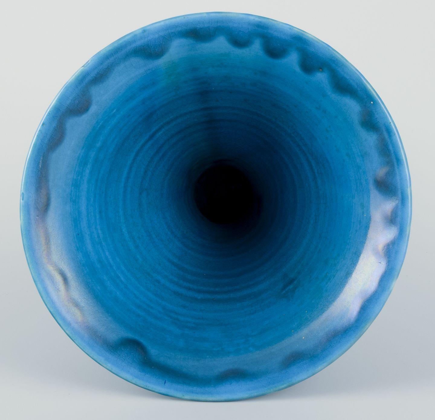 Ceramic Kähler, Denmark. Trumpet-shaped ceramic vase, turquoise glaze. For Sale