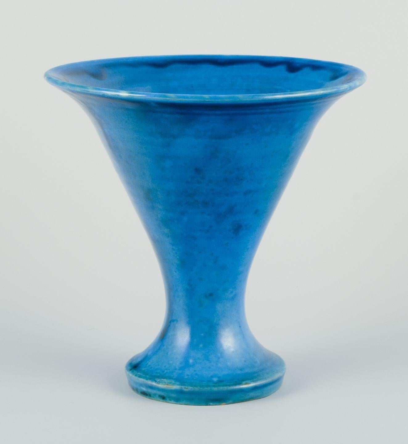 Kähler, Denmark. Trumpet-shaped ceramic vase, turquoise glaze. For Sale