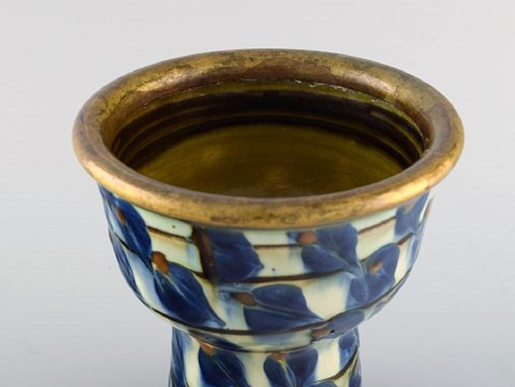 Art Deco Kähler, Denmark, Vase in Glazed Stoneware with Brass Mounting, 1930s-1940s