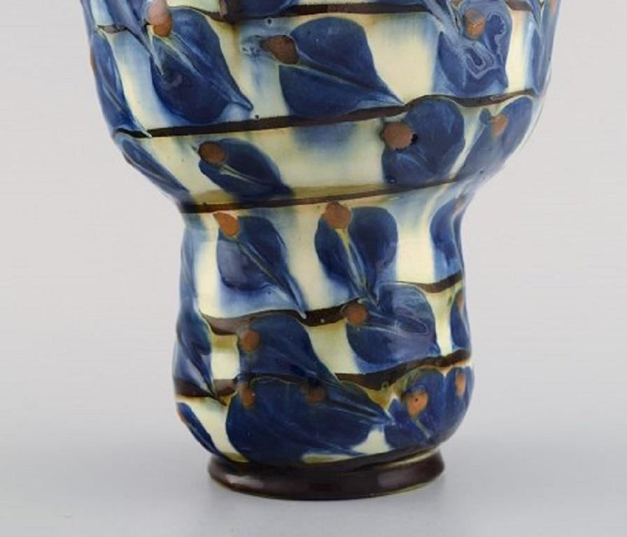 Kähler, Denmark, Vase in Glazed Stoneware with Brass Mounting, 1930s-1940s In Excellent Condition In Copenhagen, DK