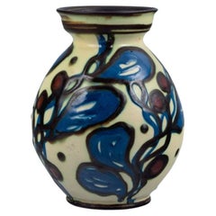 Vintage Kähler, HAK, Ceramic Vase with Flower Decoration in Cow Horn Technique