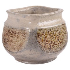 Kähler HAK Denmark Low Vase or Planter Beige Brown Salt Glaze, Brutalist, 1960s