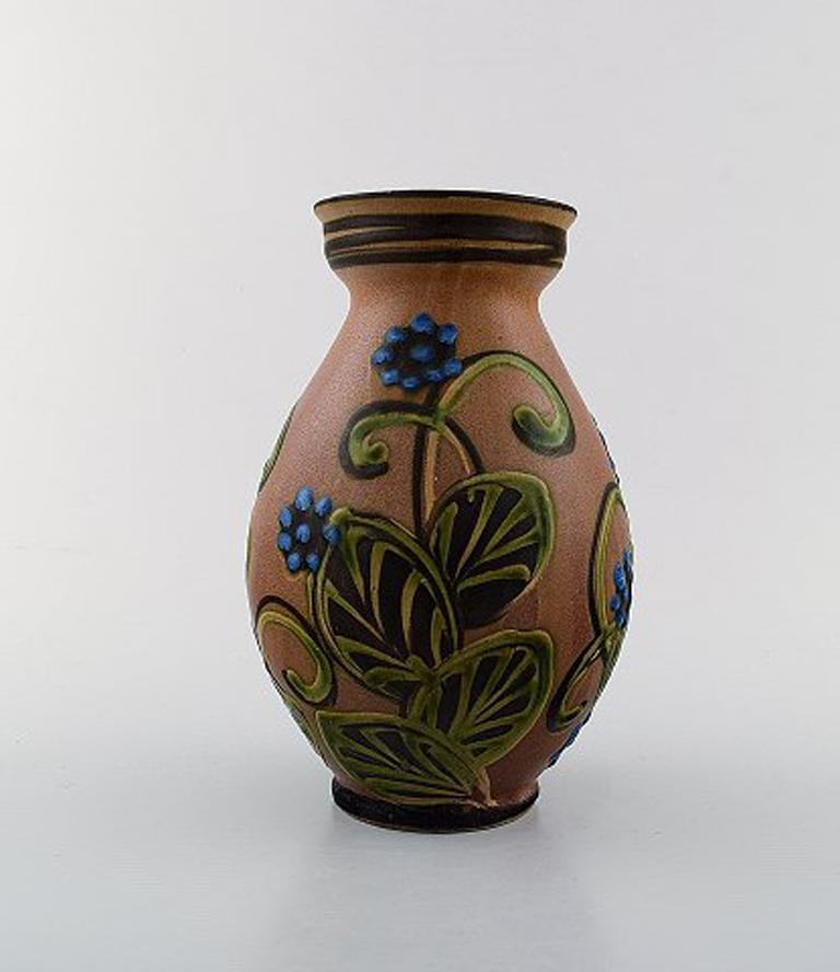 Art Deco Kähler, HAK, Glazed Stoneware Vase in Modern Design, 1930s-1940s For Sale