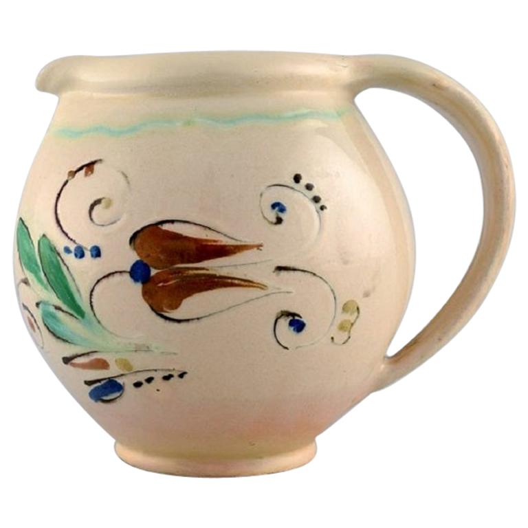 Kähler, HAK, Jug in Glazed Stoneware, Flowers on a Cream Colored Background