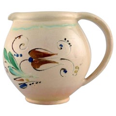 Vintage Kähler, HAK, Jug in Glazed Stoneware, Flowers on a Cream Colored Background