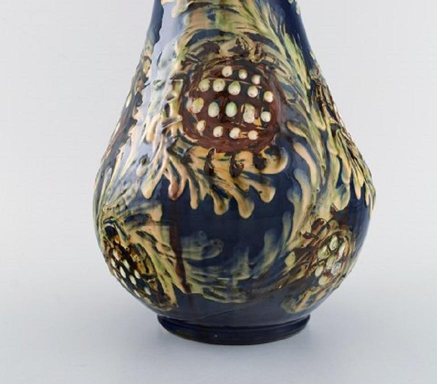 Kähler, HAK, Large Vase in Glazed Stoneware, Flowers on Blue Background In Excellent Condition For Sale In Copenhagen, DK