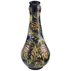 Vintage Kähler, HAK, Large Vase in Glazed Stoneware, Flowers on Blue Background
