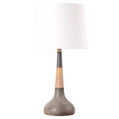 Kähler HAK Le Klint Tall Table Lamp Brown with Cane & Brass Danish Ceramic 1960s