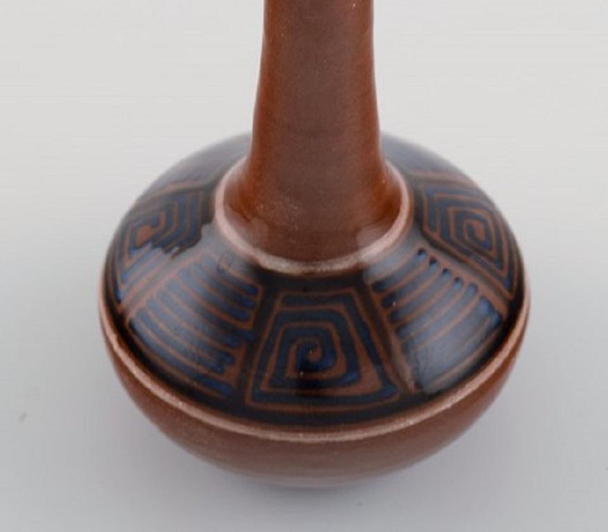 Danish Kähler, HAK, Narrow Neck Vase in Glazed Ceramics, Geometric Pattern, 1940's For Sale