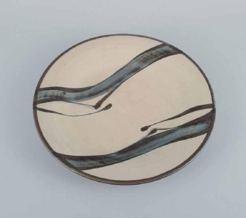 Scandinavian Modern Kähler, HAK. Round Dish in Glazed Stoneware in Beautiful Light and Blue Shades For Sale