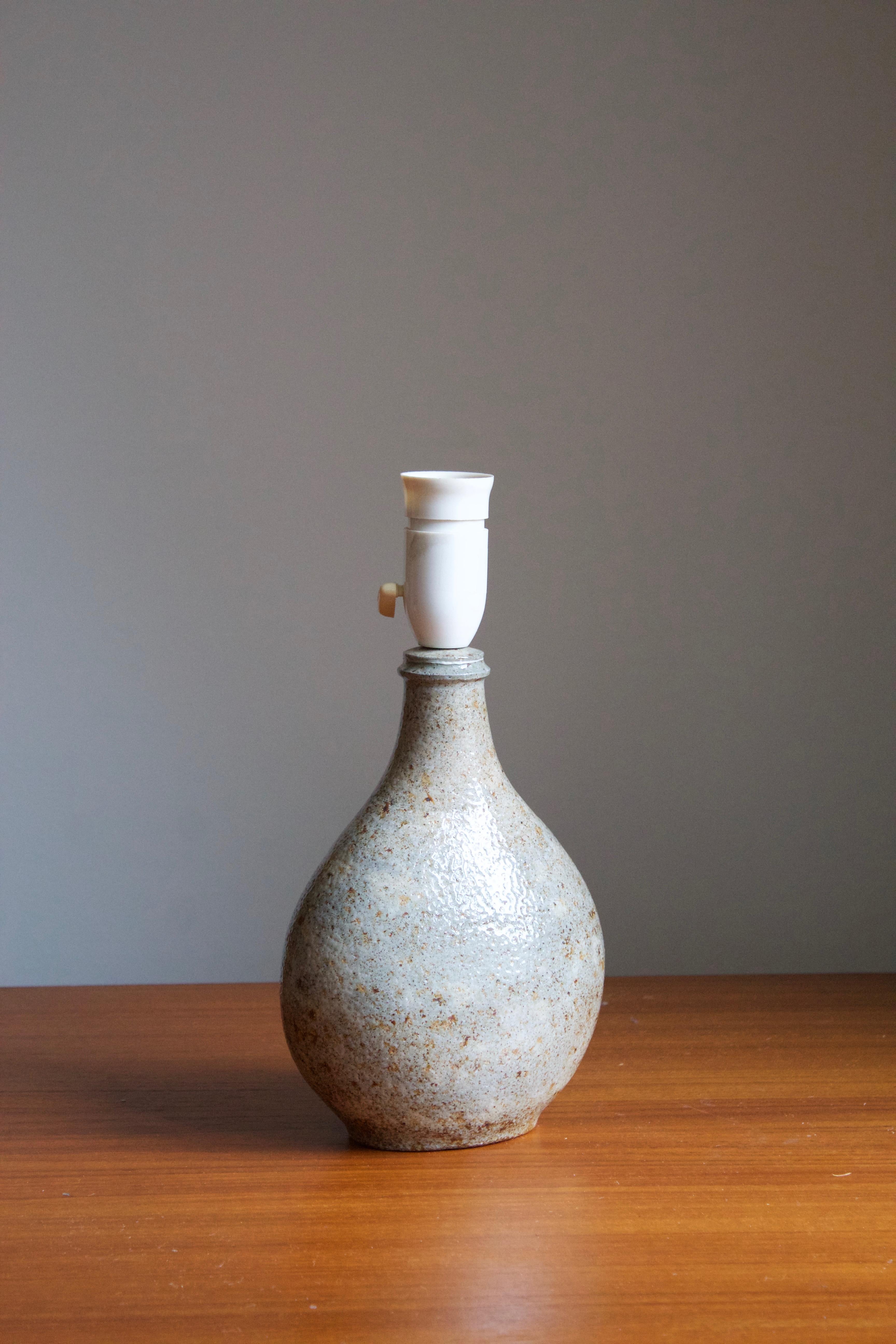 Scandinavian Modern Kähler, Table Lamp, Glazed Stoneware, Linen, Denmark, 1930s
