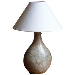 Kähler, Table Lamp, Glazed Stoneware, Linen, Denmark, 1930s