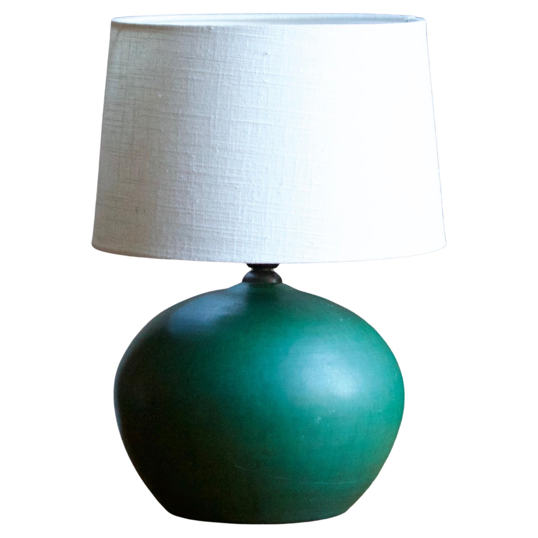 Kähler, Table Lamp, Green Glazed Earthenware, Denmark, C. 1940s