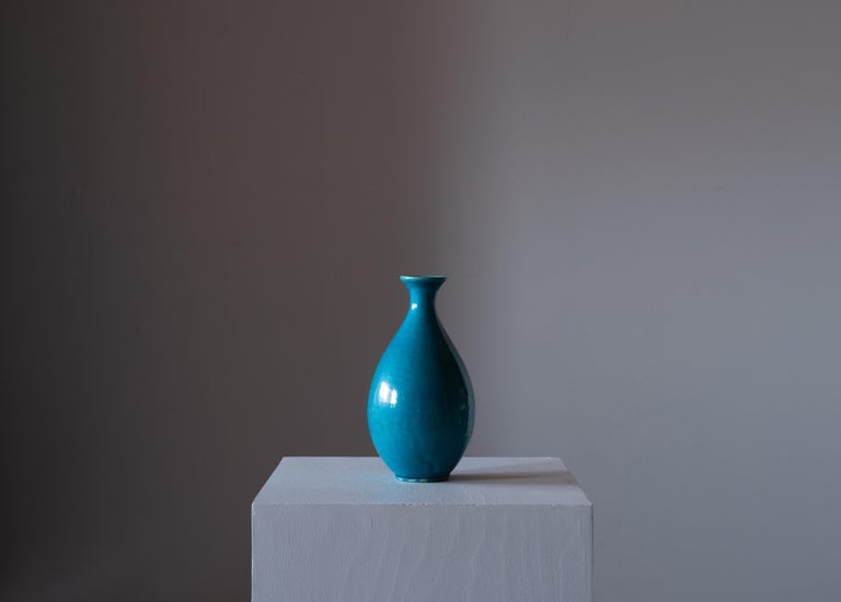 Danish Kähler, Vase, Blue Glazed Earthenware, Denmark, C. 1940s For Sale