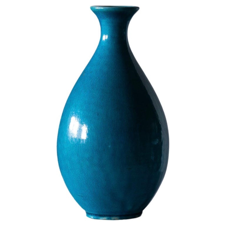 Kähler, Vase, Blue Glazed Earthenware, Denmark, C. 1940s For Sale